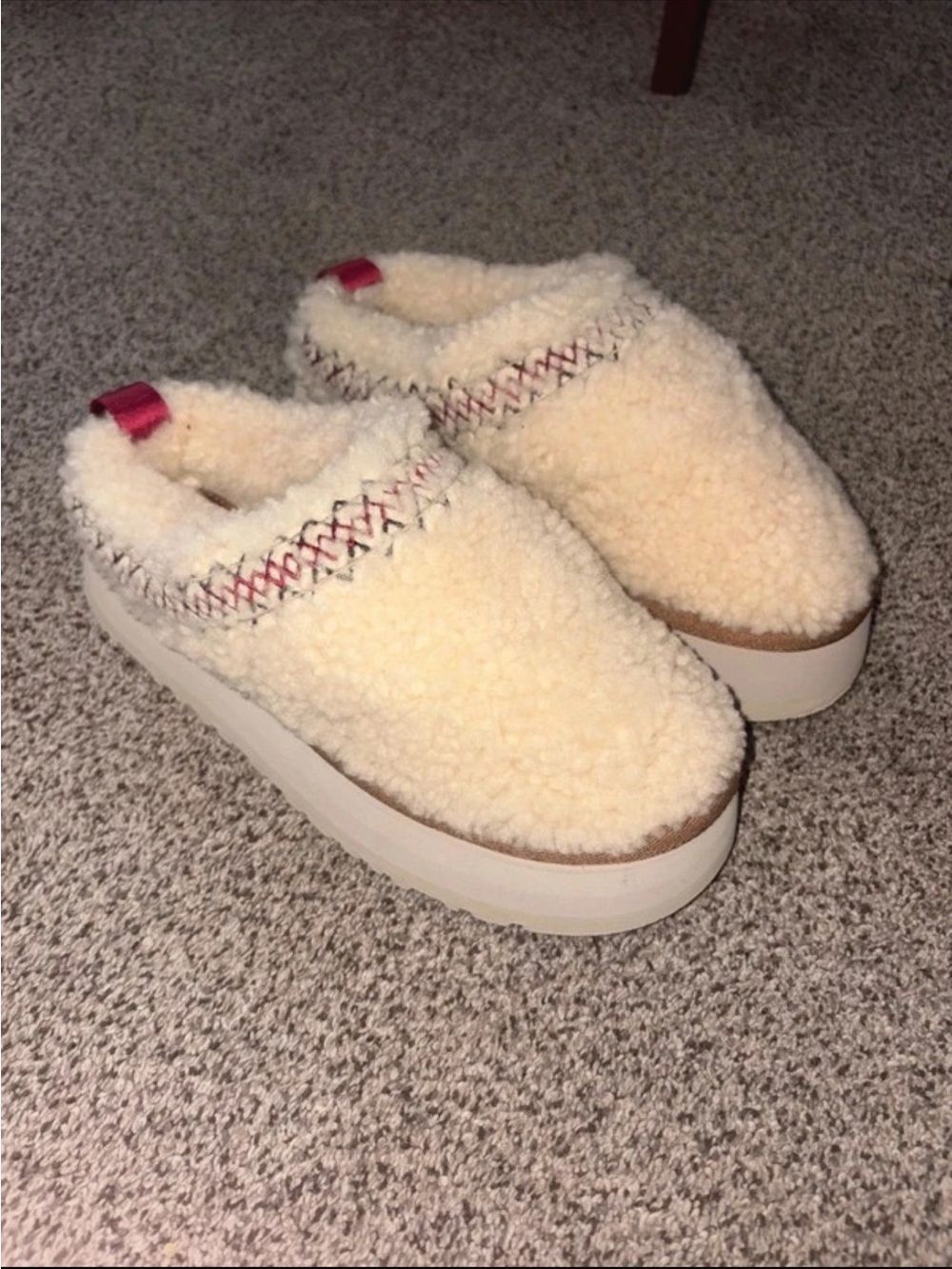 UGG Cream Sherpa Platform Slip-On Clog with Pink Pull Tab